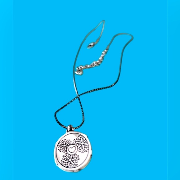 Brighton Winter Sparkle Locket Necklace -round snowflake crystals-silver color - Picture 2 of 7